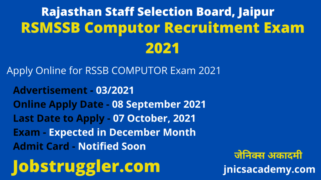 RSMSSB Computor Recruitment Exam 2021