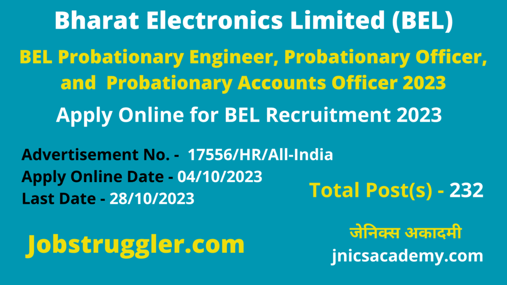 BEL Probationary Officers Recruitment 2023